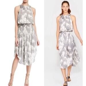 HALSTON HERITAGE | Grey StarFlower Print Sleeveless Slit Dress | Size Medium‎